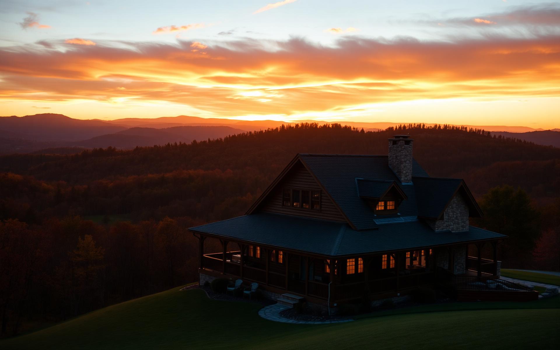 Custom Ozark home at golden hour